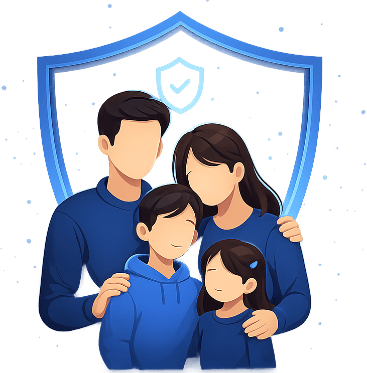 A family protected by a security shield